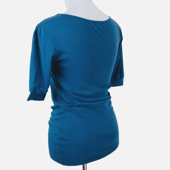 Michael Stars OS The Original Tee Scoop Neck Puff Sleeve Navy Blue - Picture 3 of 8